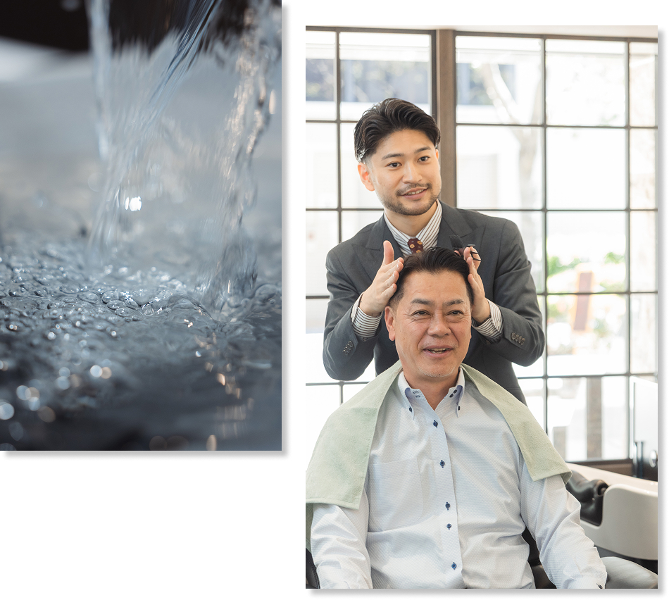 ヘアセットをしてもらうビジネスマン